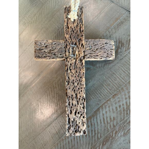 Vintage Brutalist Handmade Religious Metalware Cross 12.5"x8" Drift Wood - Picture 3 of 6